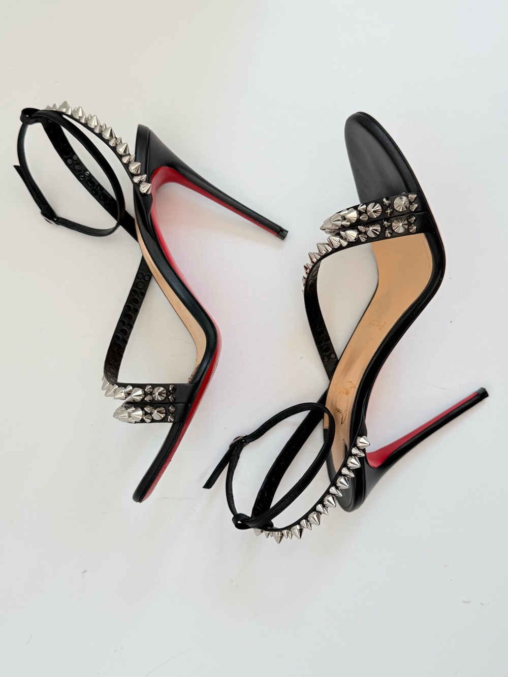 Christian Louboutin Mafaldina Spikes 100 Black Silver Leather Sandals EU 38 - Picture 6 of 11